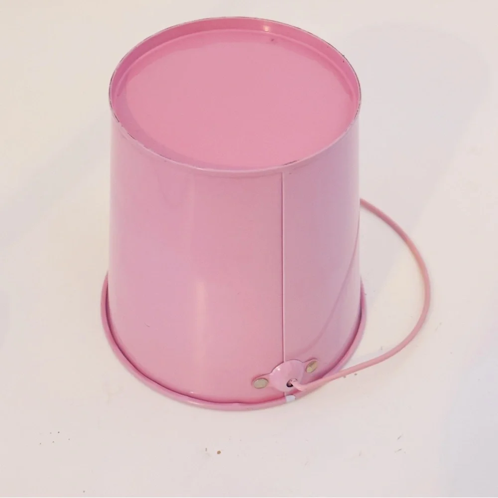 4.5” Metal Pink Tin Bucket for Office Desk, Plant Pot, Organizer, Easter Basket